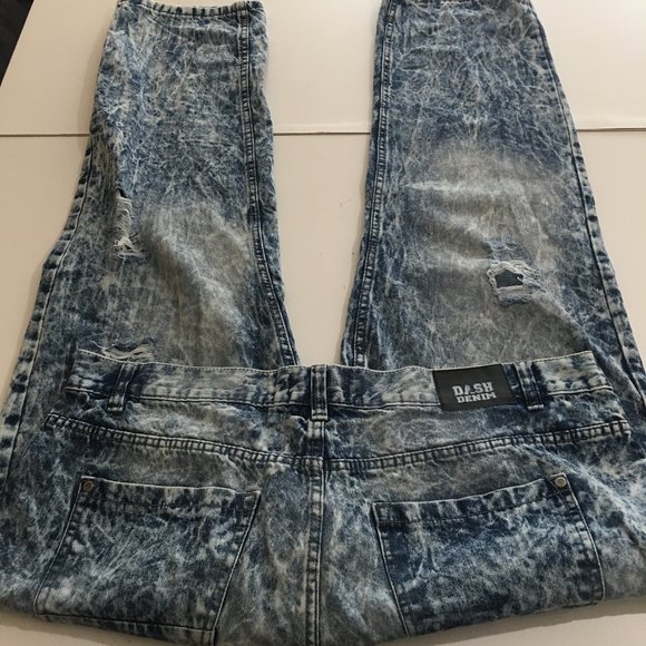 Dash Acid Washed Distressed Mens Blue Jeans 42x32 - Picture 3 of 10